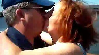 Wife fuck-a-thon outdoors with two dock workers who pummel her against fence